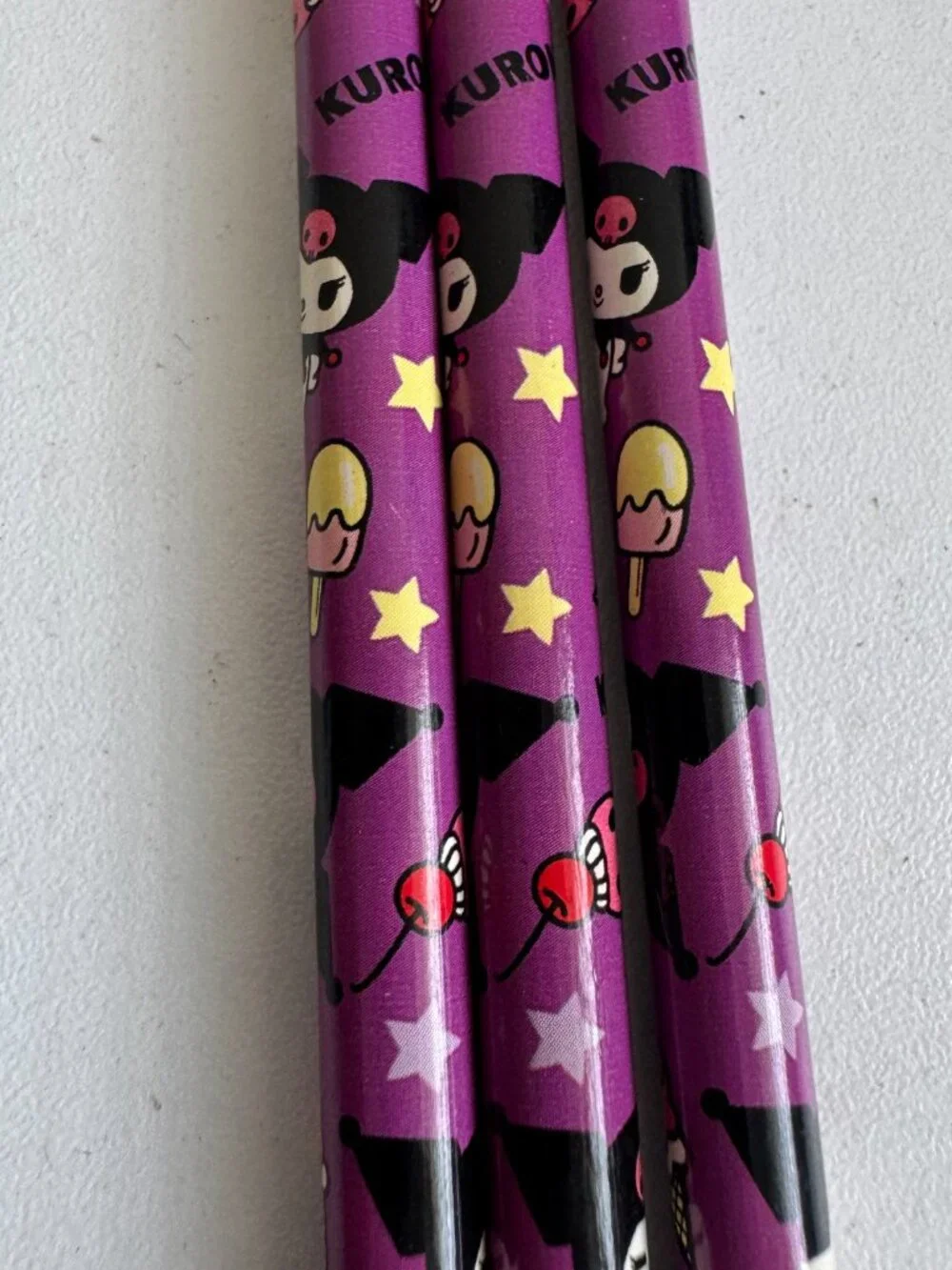Sanrio Kuromi HB #2 Pencil Set of 3 Vintage 2012 Made in Taiwan Kawaii